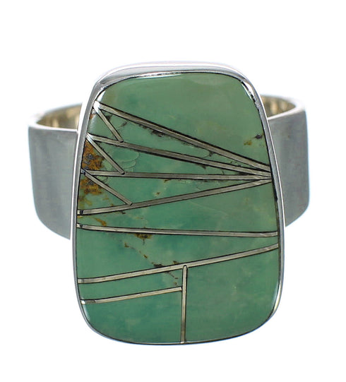 Southwestern Jewelry Sterling Silver And Turquoise Inlay Ring Size 6-3/4 WX63264
